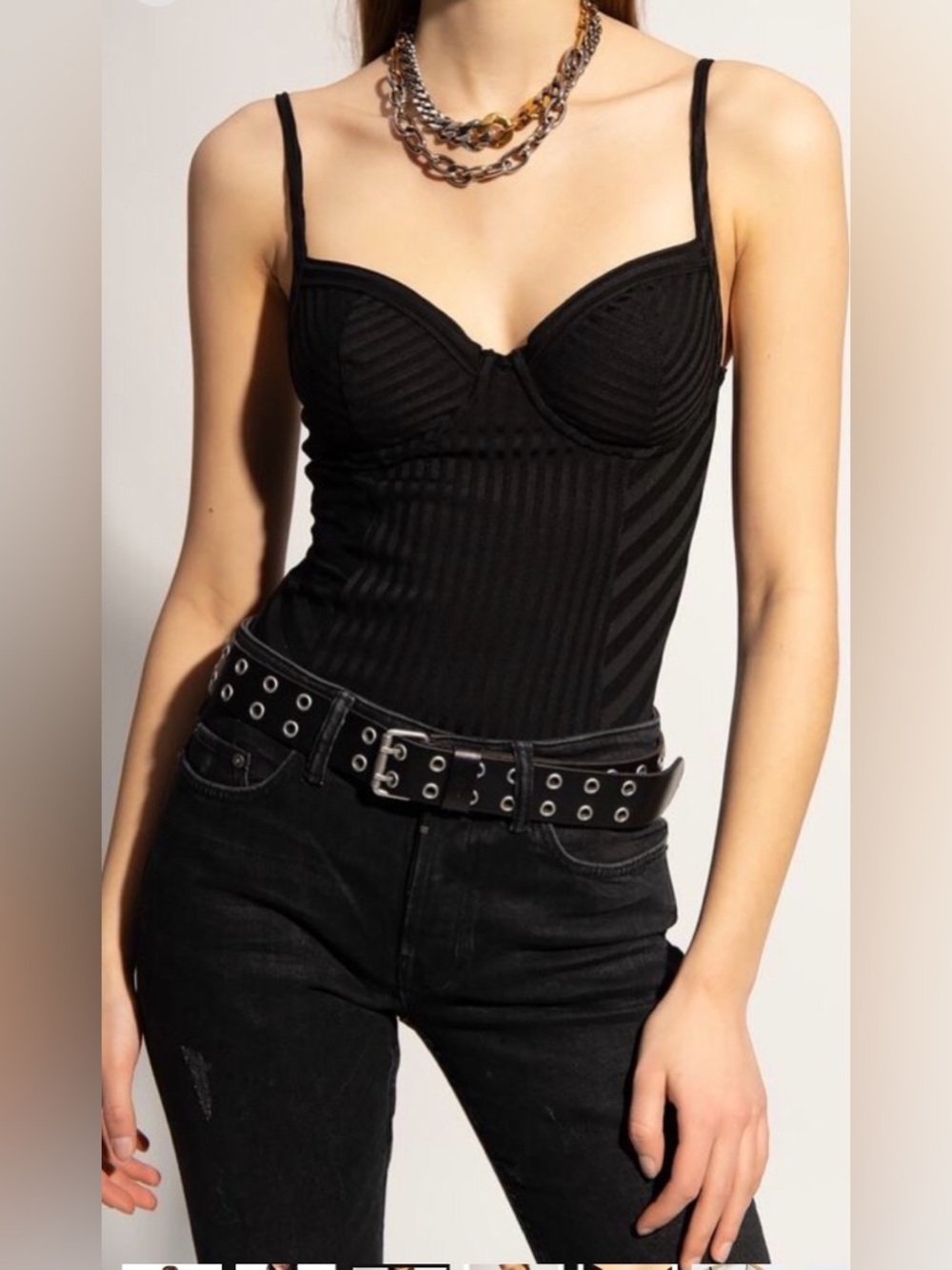 ALLSAINTS Yuni Ribbed Sexy Bodysuit Black Bustier Underwire One Piece Size US 8